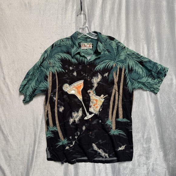 Tori Richard Other - Tori Richard Shirt Mens XL Black Hawaiian Cocktail Palm Tree Aloha Camp Top